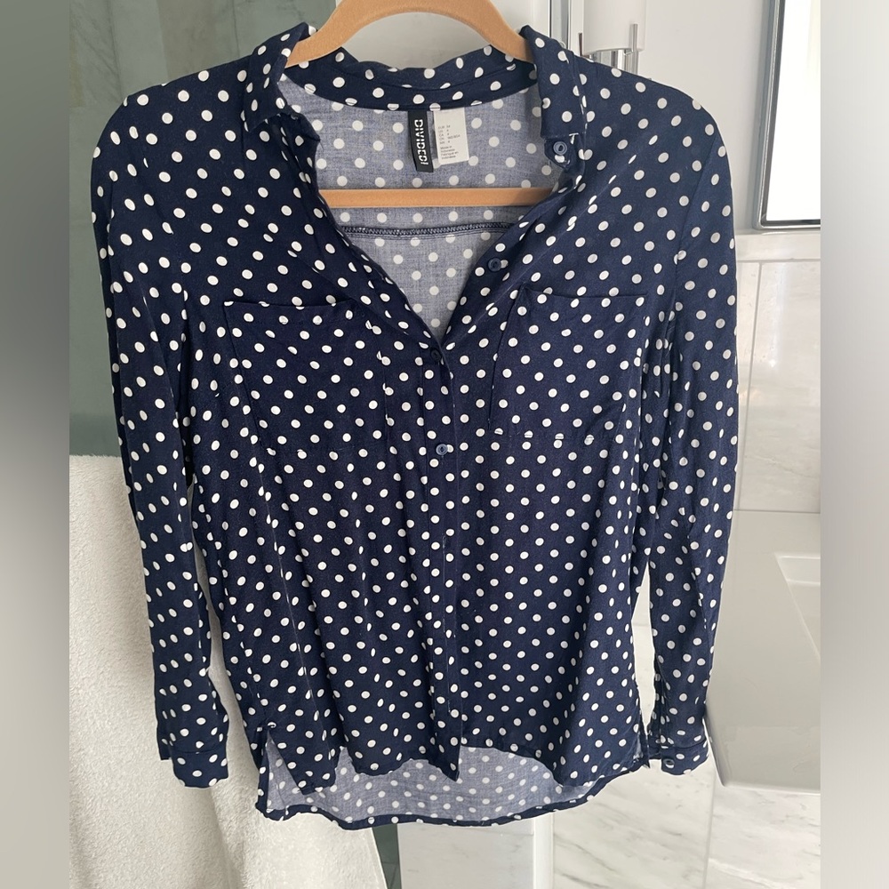 H&M navy polka dot button down